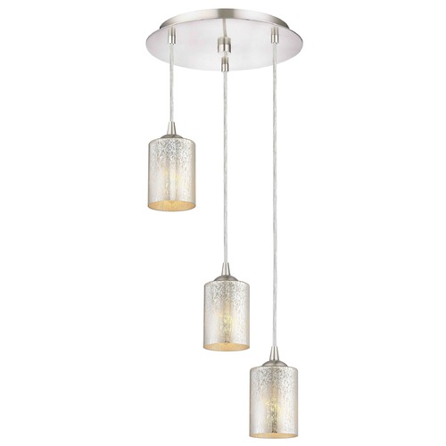 Satin Nickel Multi-Light Pendant with Mercury Cylinder Glass and 3-Lights