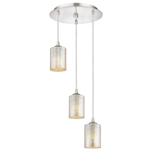 Design Classics Lighting Satin Nickel Multi-Light Pendant with Mercury Cylinder Glass and 3-Lights 583-09 GL1039C