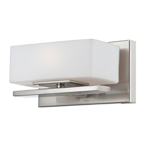 Modern Sconce Wall Light with White Glass in Satin Platinum Finish