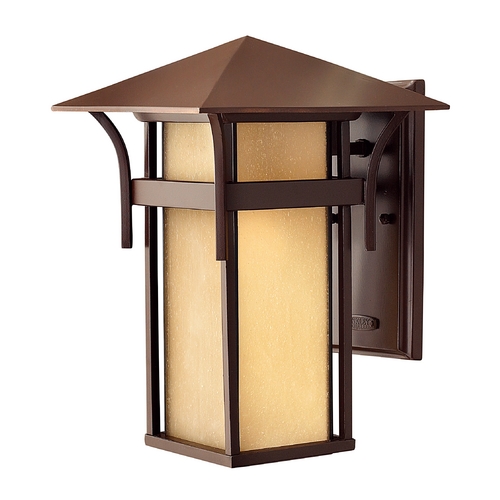 Hinkley Etched Amber Seeded Glass Outdoor Wall Light Bronze 13-1/2-Inch Hinkley 2574AR