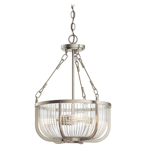 Kichler Lighting Roux Large Brushed Nickel 3-Light Pendant with Clear Ribbed Glass 42389NI