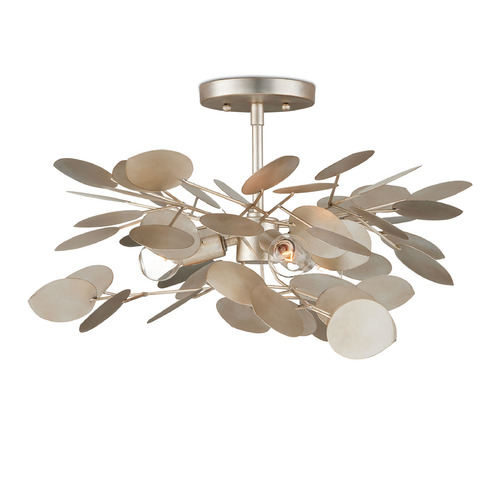 Currey and Company Lunaria Contemporary Silver Leaf Semi-Flushmount Light