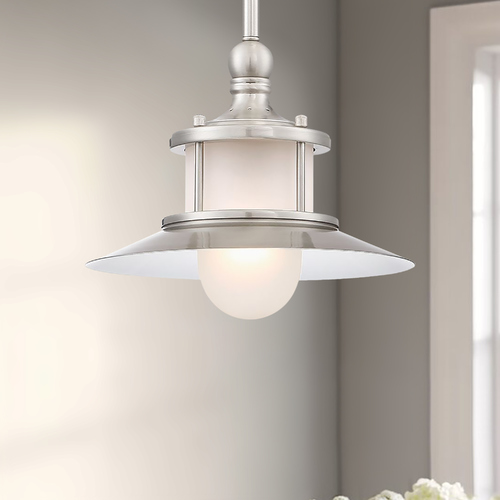 Quoizel Lighting Maritime Mini Pendant in Brushed Nickel / Acid Etched glass by Quoizel Lighting NA1510BN