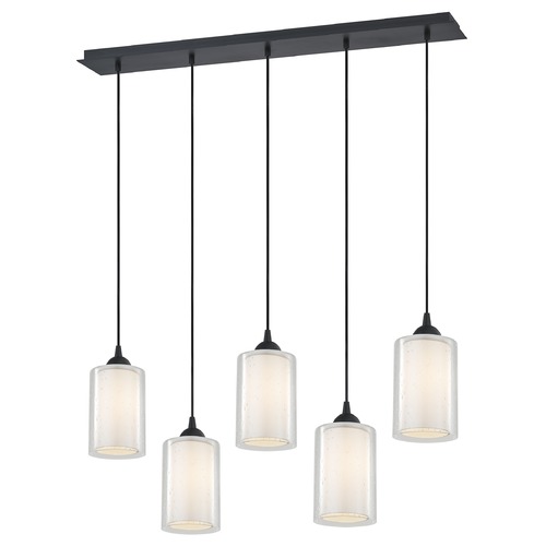 Design Classics Lighting 36-Inch Linear Pendant with 5-Lights in Matte Black Finish with Clear Seeded / Frosted White Glass 5835-07 GL1061 GL1041C
