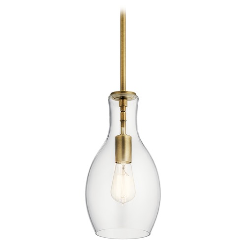 Kichler Lighting Everly Small Natural Brass 1-Light Pendant with Clear Glass 42456NBR