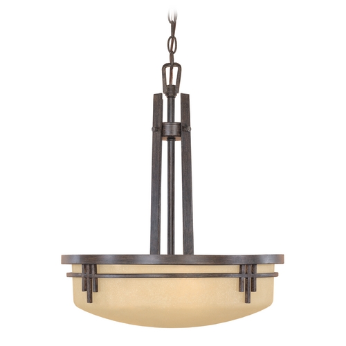 Designers Fountain Lighting Drum Pendant Light with Beige / Cream Glass in Warm Mahogany Finish 82131-WM