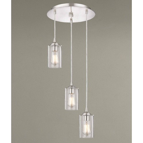Seeded Glass Multi-Light Pendant Satin Nickel 3 Lt