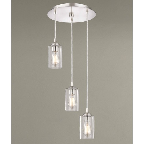 Design Classics Lighting Seeded Glass Multi-Light Pendant Satin Nickel 3 Lt 583-09 GL1041C