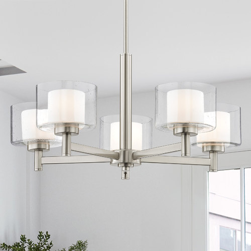 Design Classics Lighting Marion 5-Light Chandelier in Satin Nickel with White and Seeded Glass 2945-09