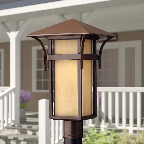 Hinkley Etched Amber Seeded Glass Outdoor Post Light Bronze Hinkley 2571AR