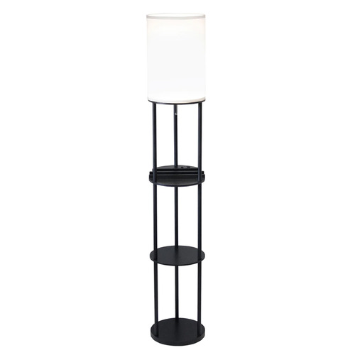 Adesso Home Charging Station Black Floor Lamp with Cylindrical Shade