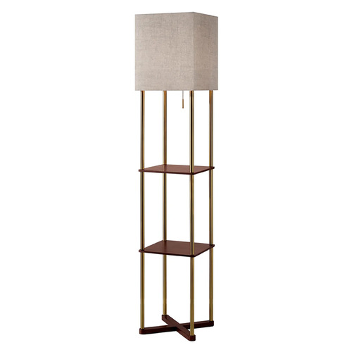 Adesso Home Harrison Antique Brass & Walnut Wood Paper Veneer Floor Lamp with Square Shade