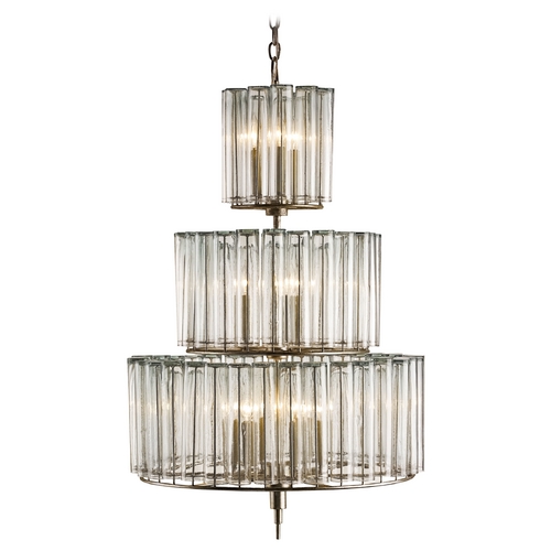 Currey and Company Lighting Silver Leaf Pendant Light with Drum Shade