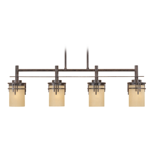 Island Pendant Light with Beige / Cream Glass in Warm Mahogany Finish