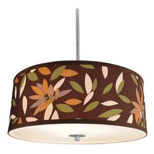 Drum Pendant Light with Floral Shade in Satin Nickel Finish