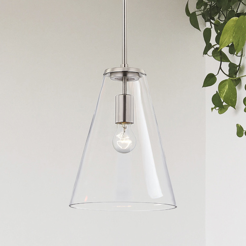 Design Classics Matta Satin Nickel Pendant Light with Conical Shade