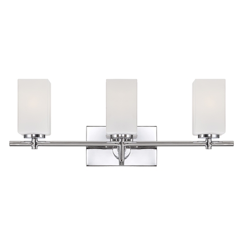 Modern Bathroom Light with White Glass in Chrome Finish