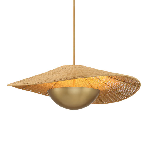 Nestor 3-Light Pendant in Legacy Brass & Rattan by Minka Lavery