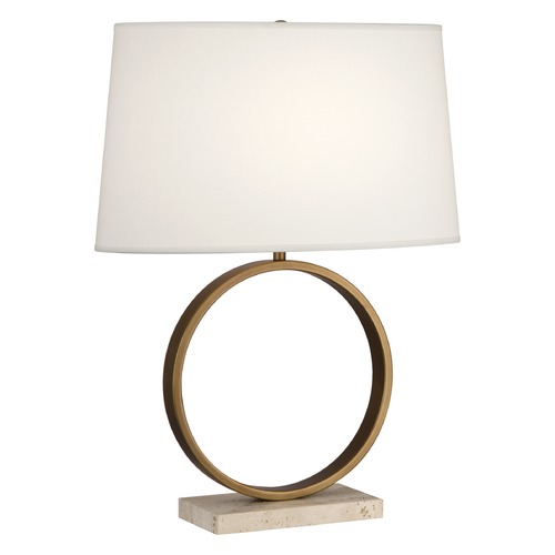 Logan Aged Brass & Travertine Stone Base Table Lamp by Robert Abbey
