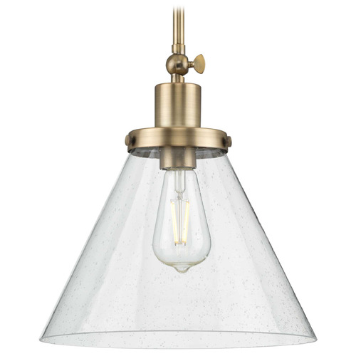 Progress Lighting Hinton Vintage Brass Pendant Light with Conical Shade