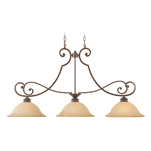 Island Pendant Light with Amber Glass in Forged Sienna Finish