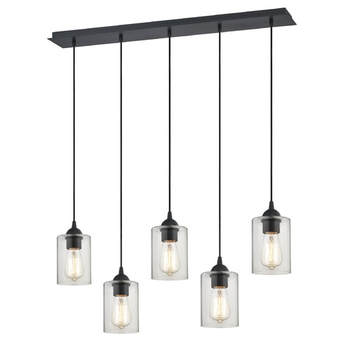 Design Classics Lighting 36-Inch Linear Pendant with 5-Lights in Matte Black Finish with Clear Glass 5835-07 GL1040C