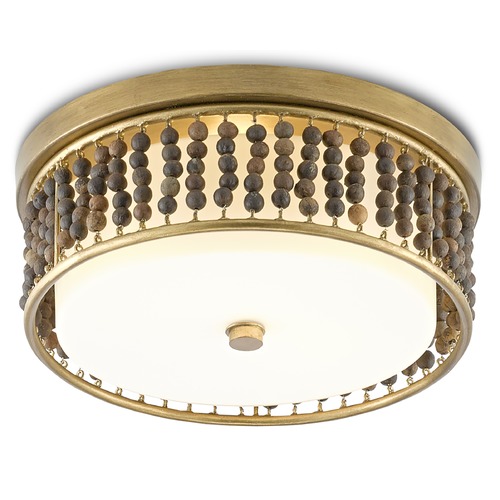 Currey and Company Lighting Ferber Flush Mount in Brass/Natural Buri Beads by Currey & Company 9999-0047
