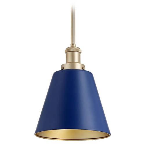 Blue & Aged Brass Mini Pendant by Quorum Lighting