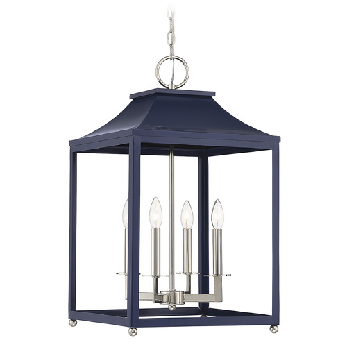 11-Inch Wide Lantern in Navy Blue & Polished Nickel by Meridian
