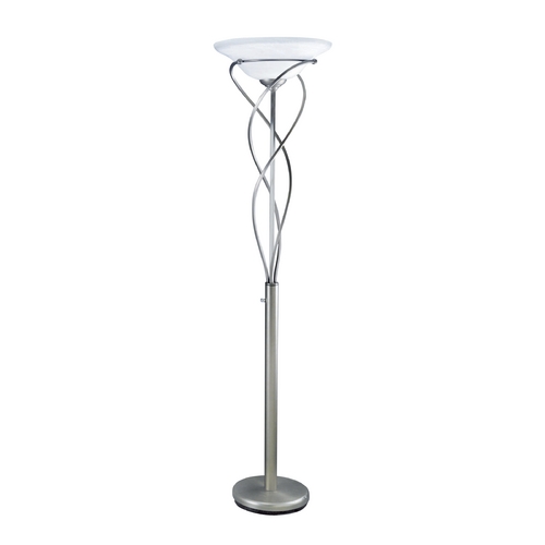 Lite Source Lighting Modern Torchiere Lamp with Alabaster Glass in Satin Steel Finish LS-9640SS