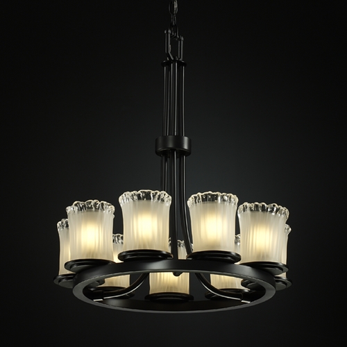 Justice Design Group Justice Design Modern 9-Light Chandelier with White Glass in Matte Black GLA-8766-16-WTFR-MBLK