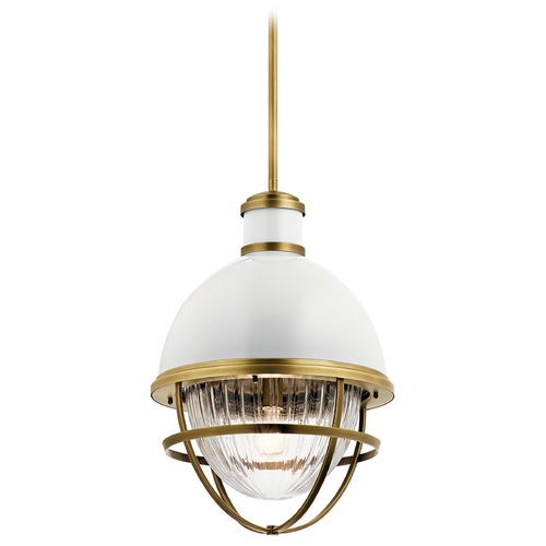 Kichler Lighting Tollis Large Natural Brass / Gloss White 1-Light Pendant by Kichler Lighting 43012NBR