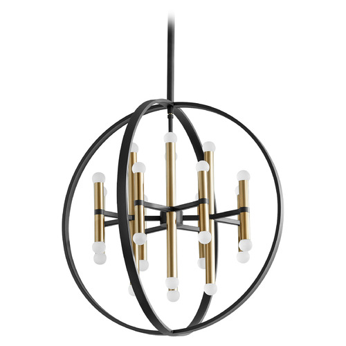 Nero 24-Inch LED Orb Chandelier in Black & Brass by Oxygen Lighting