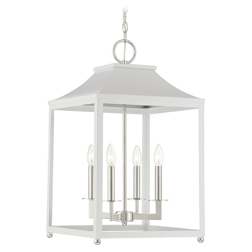 Meridian 11-Inch Wide Lantern in White & Polished Nickel by Meridian M30009WHPN