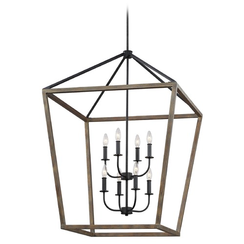 Gannet Weathered Oak Wood & Antique Forged Iron Pendant by Visual Comfort Studio