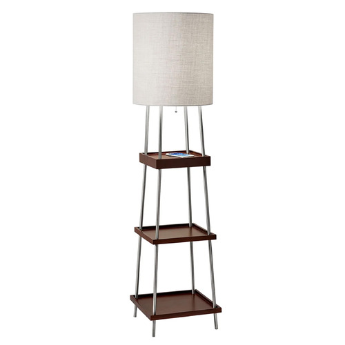 Adesso Home Henry Brushed Steel and Walnut Floor Lamp with Cylindrical Shade