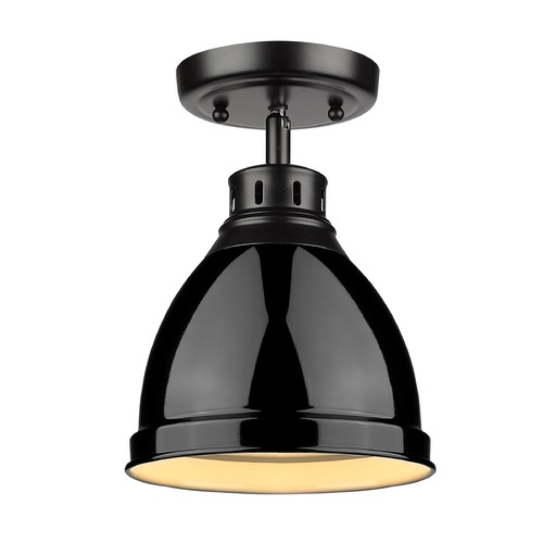 Golden Lighting Golden Lighting Duncan Black Semi-Flushmount Light with Gloss Black Shade 3602-FMBLK-BK