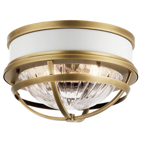 Kichler Lighting Tollis Natural Brass and White 2-Light Flushmount Light with Clear Ribbed Glass 43013NBR