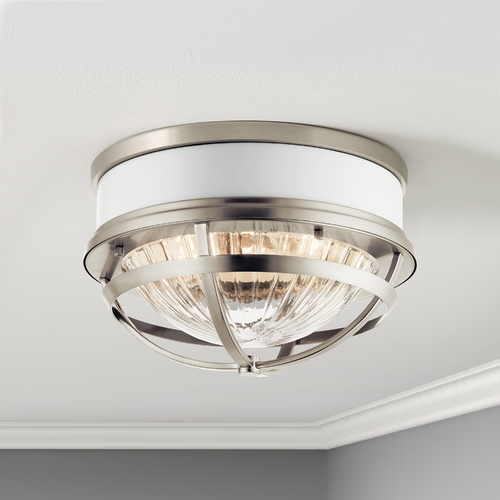 Kichler Lighting Tollis Brushed Nickel and White 2-Light Flushmount Light with Clear Ribbed Glass 43013NI