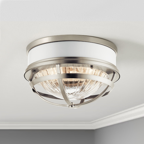 Kichler Lighting Tollis Brushed Nickel and White 2-Light Flush Mount Light by Kichler Lighting 43013NI