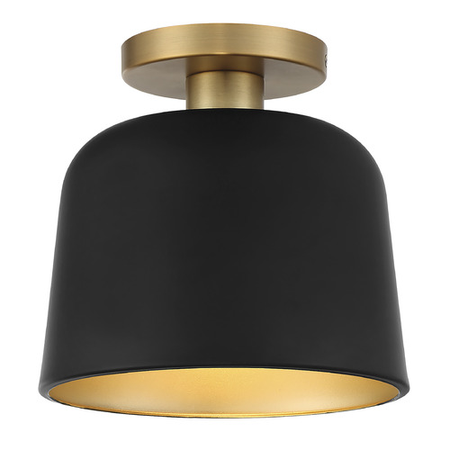 9-Inch Wide Semi-Flush Mount in Matte Black & Brass by Meridian