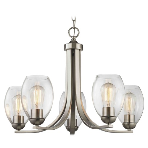 Satin Nickel Chandelier with Clear Oblong Glass and 5-Lights