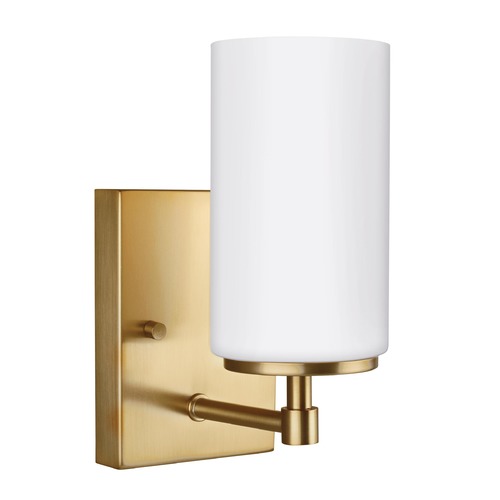 Generation Lighting Alturas 1-Light Wall Sconce in Satin Brass with Opal Glass 4124601-848