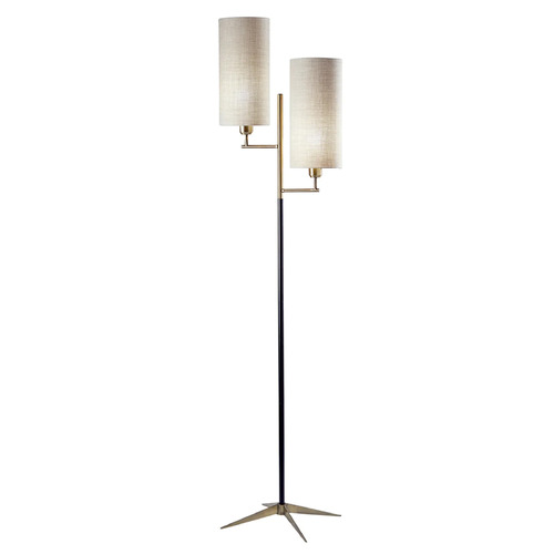 Adesso Home Davis Antique Brass and Black Floor Lamp with Cylindrical Shade