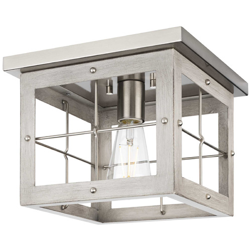 Progress Lighting Hedgerow Brushed Nickel & Grey Washed Oak Flushmount Light