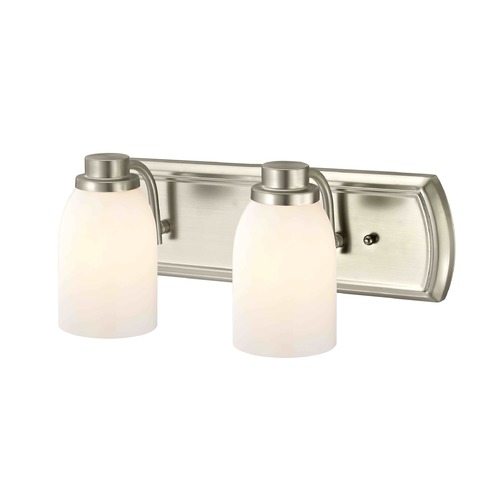 2-Light Bathroom Light in Satin Nickel with Glossy Opal Glass