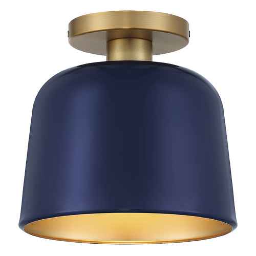 Meridian 9-Inch Wide Semi-Flush Mount in Navy Blue & Natural Brass by Meridian M60067NBLNB