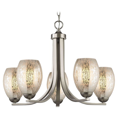 Design Classics Lighting Satin Nickel Chandelier with Mercury Oblong Glass and 5-Lights 584-09 GL1034-MER