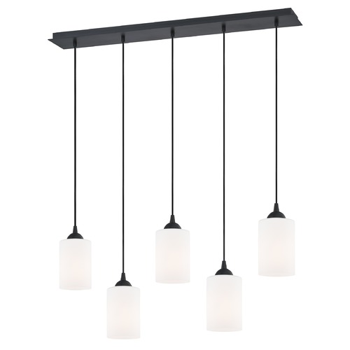 Design Classics Lighting 36-Inch Linear Pendant with 5-Lights in Matte Black Finish with Shiny Opal White Glass 5835-07 GL1024C