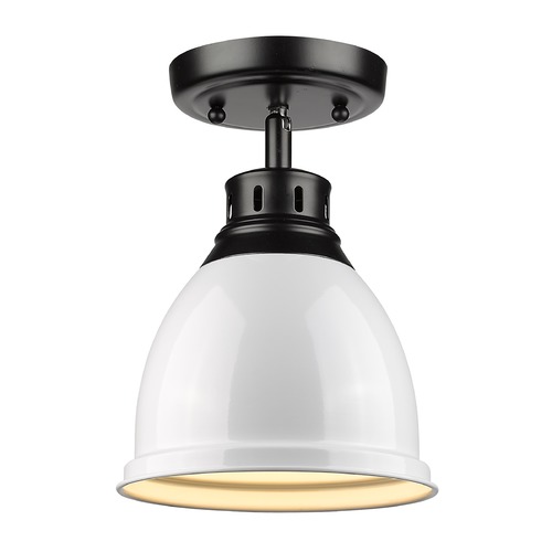 Golden Lighting Golden Lighting Duncan Black Semi-Flushmount Light with White Shade 3602-FMBLK-WH